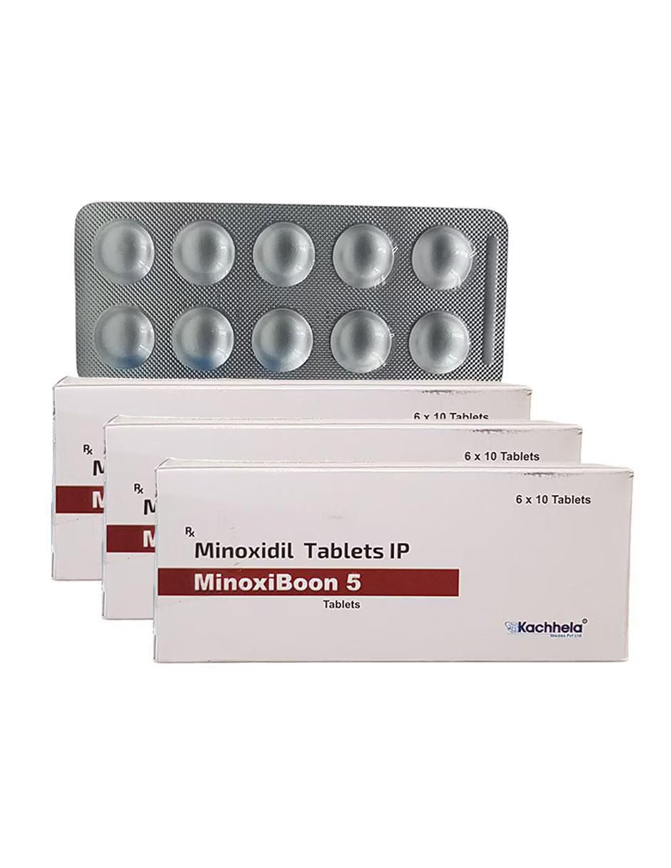 Minoxidil 5mg 60 Tabletas 3 Cajas Minoxiboon (180 Tabletas)