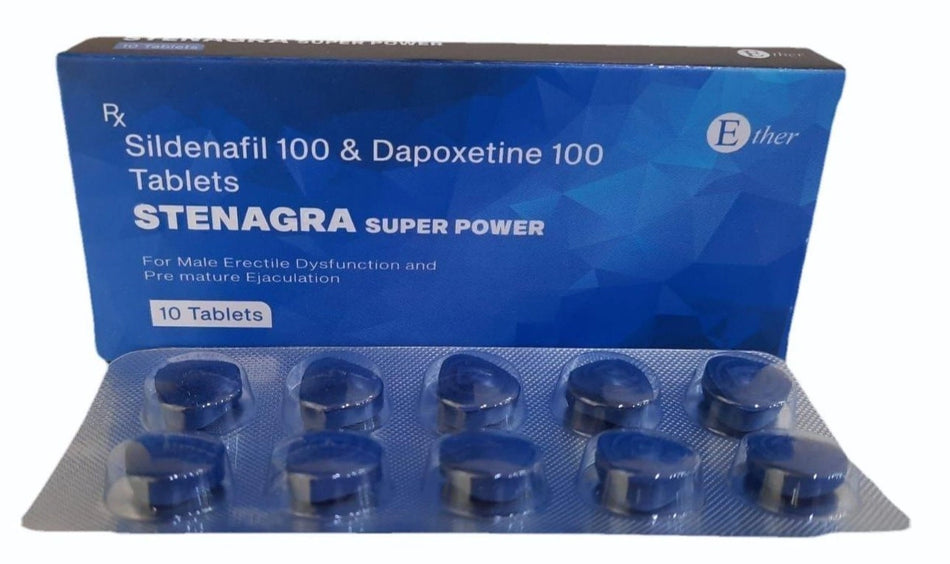 Sildenafil 100mg + Dapoxetina 100mg 10 Tabletas Stenagra Super Power