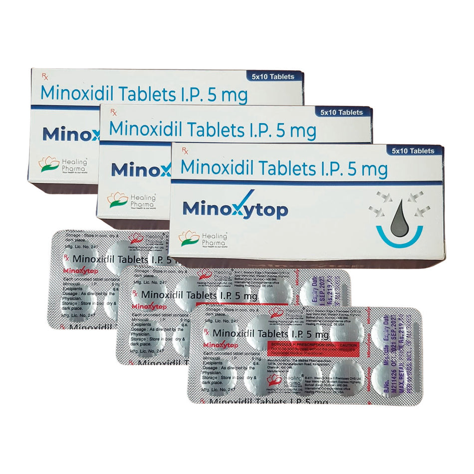 Minoxidil 5mg 50 Tabletas 3 Cajas Minoxytop (150 Tabletas)