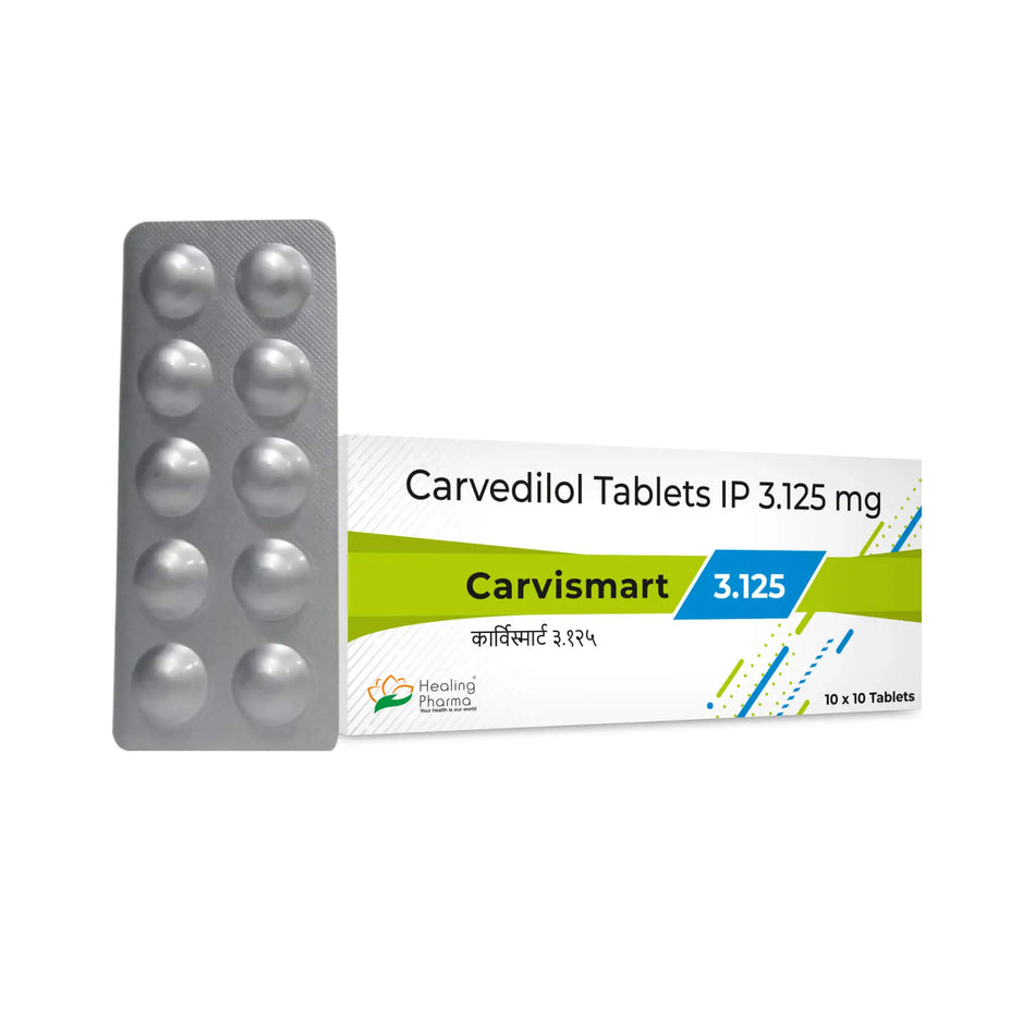 Carvedilol 3.125mg 100 Tabletas Carvismart 3.125