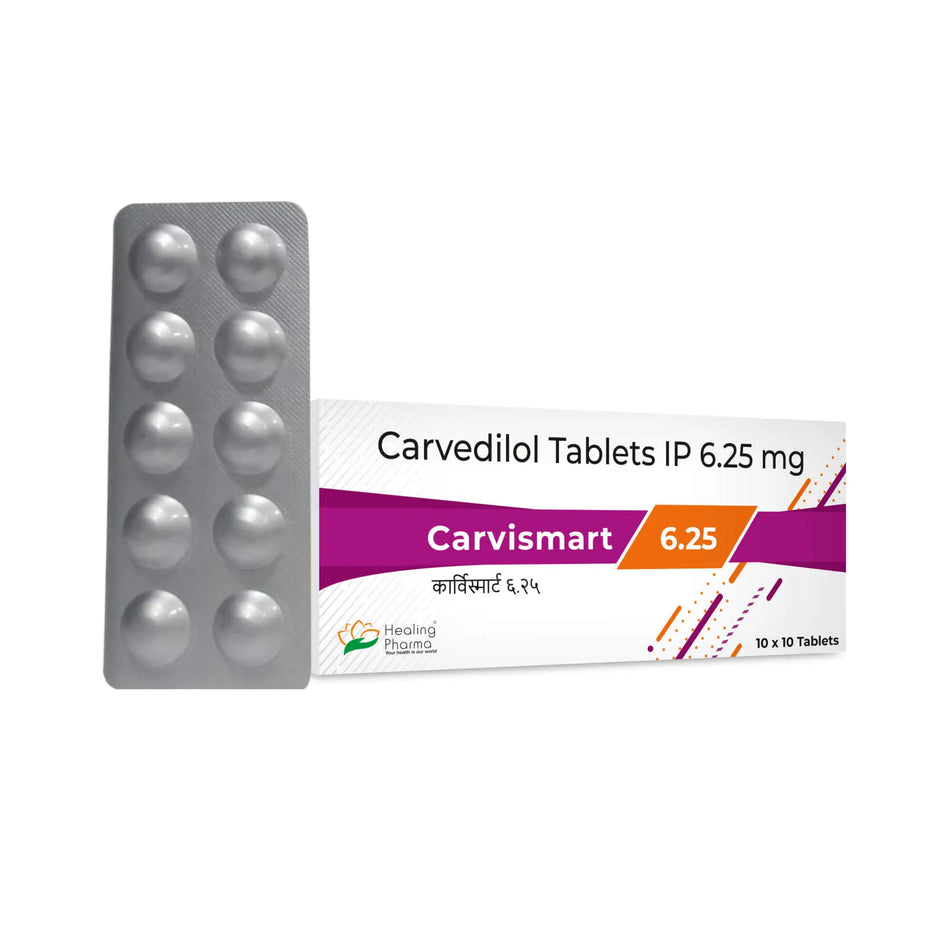Carvedilol 6.25mg 100 Tabletas Carvismart 6.25