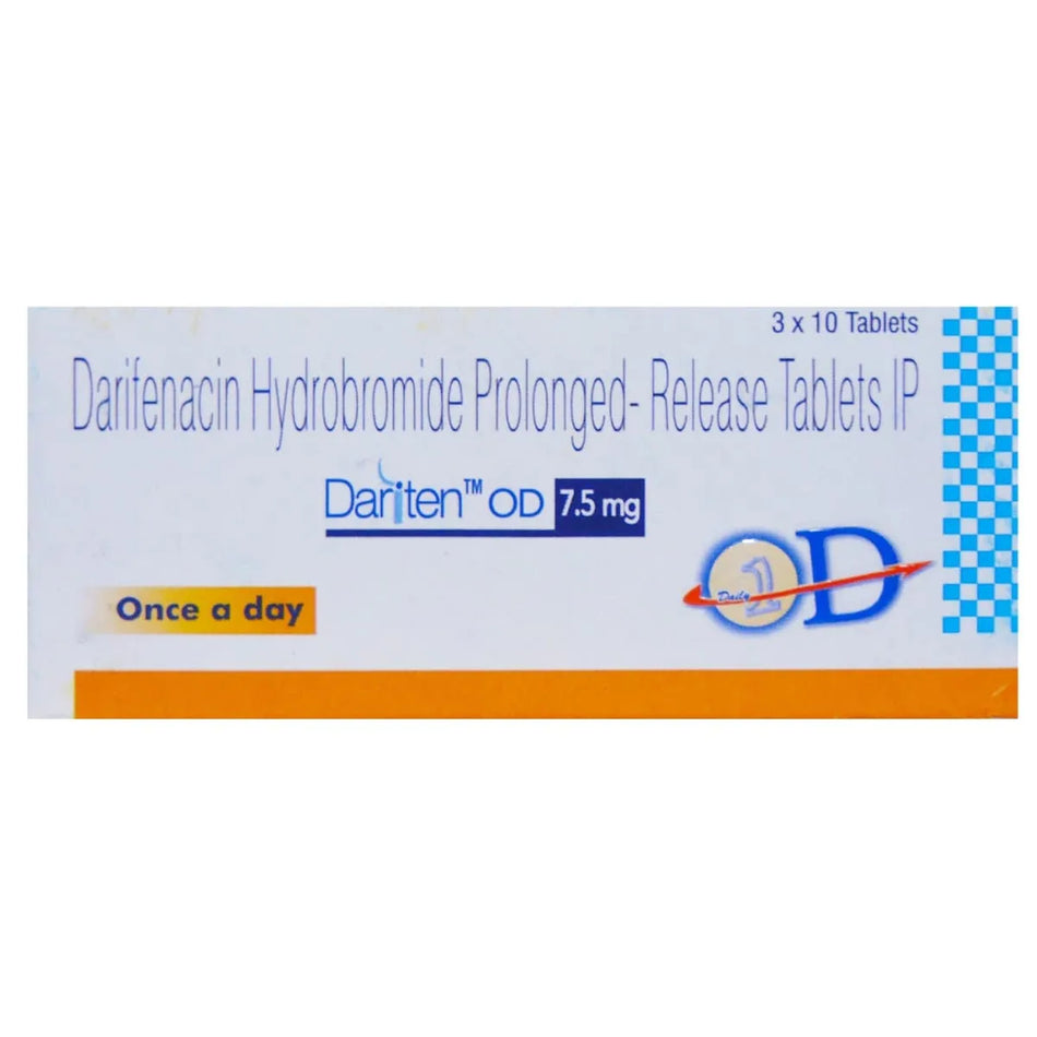 Darifenacina 7.5mg 30 Tabletas de Liberacion Prolongada Dariten OD 7.5