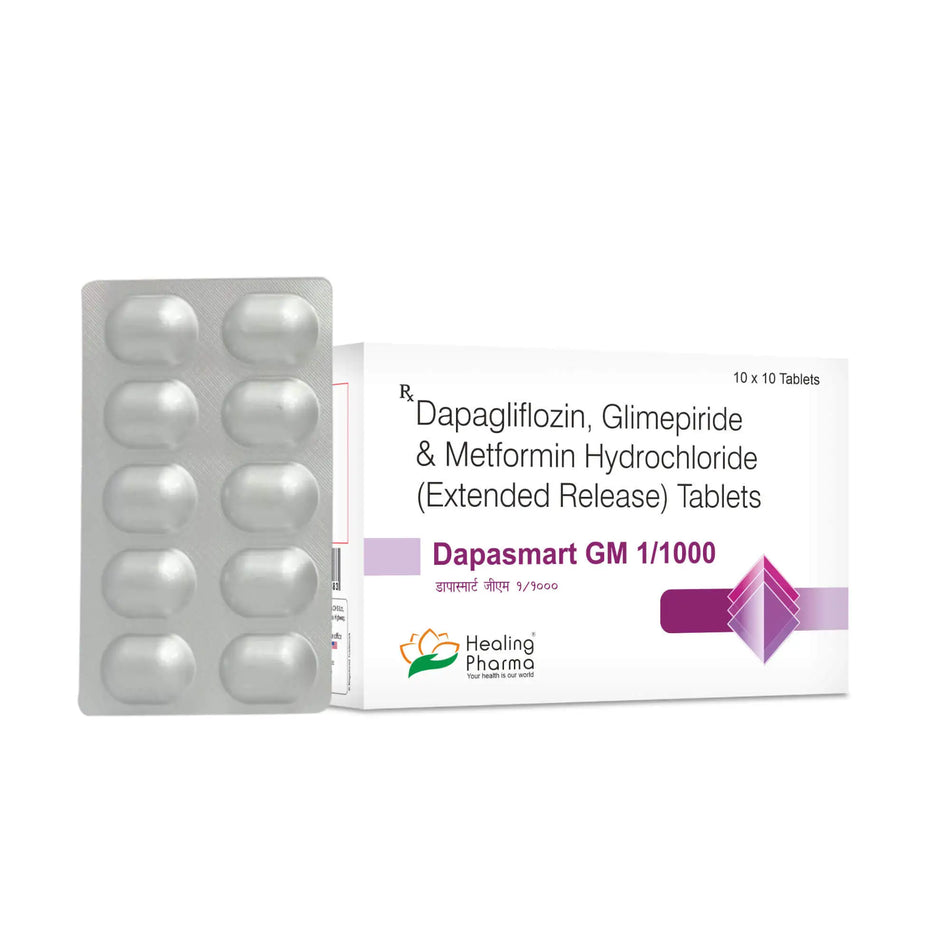 Dapagliflozina 10mg + Glimepirida 1mg + Metformina 1000mg 100 Tabletas Dapasmart GM 1/1000