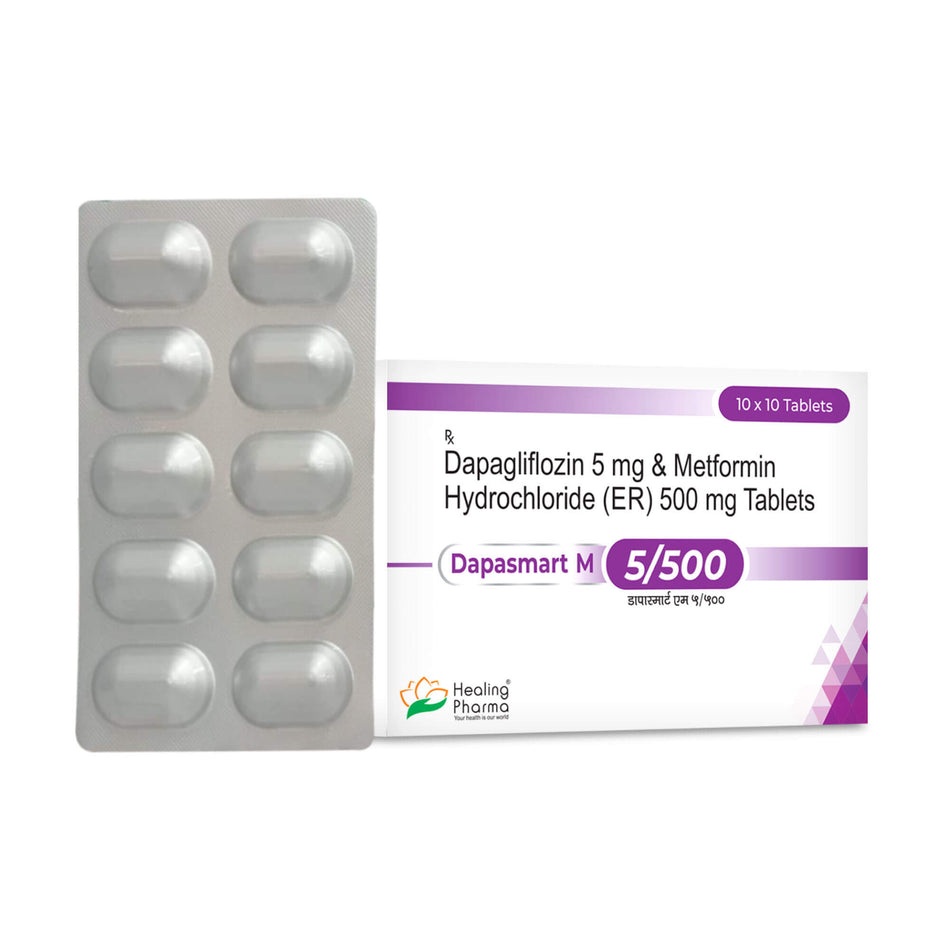 Dapagliflozina 5mg + Metformina 500mg 100 Tabletas Dapasmart M 5/500