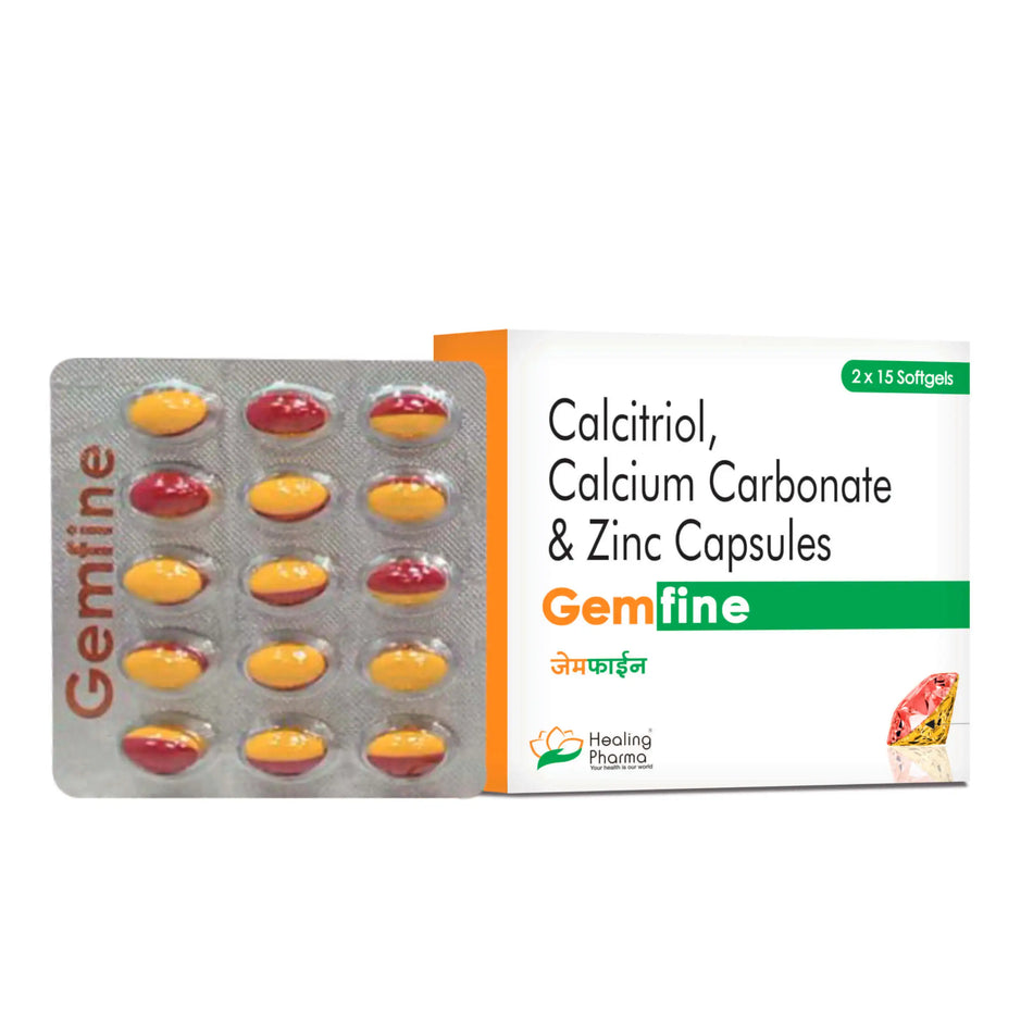 Calcitriol 0.25mcg + Carbonato de Calcio 500mg + Zinc 7.5mg 30 Capsulas Blandas Gemfine