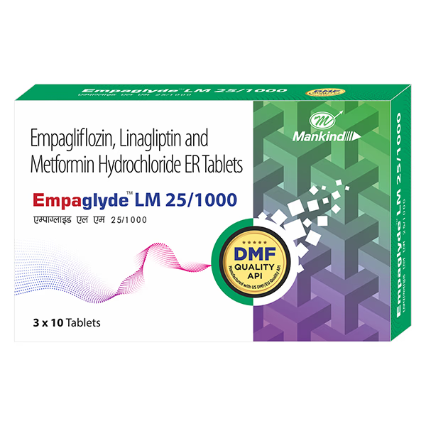 Empagliflozina 25mg + Linagliptina 5mg + Metformina 1000mg 30 Tabletas Empaglyde LM 25/1000