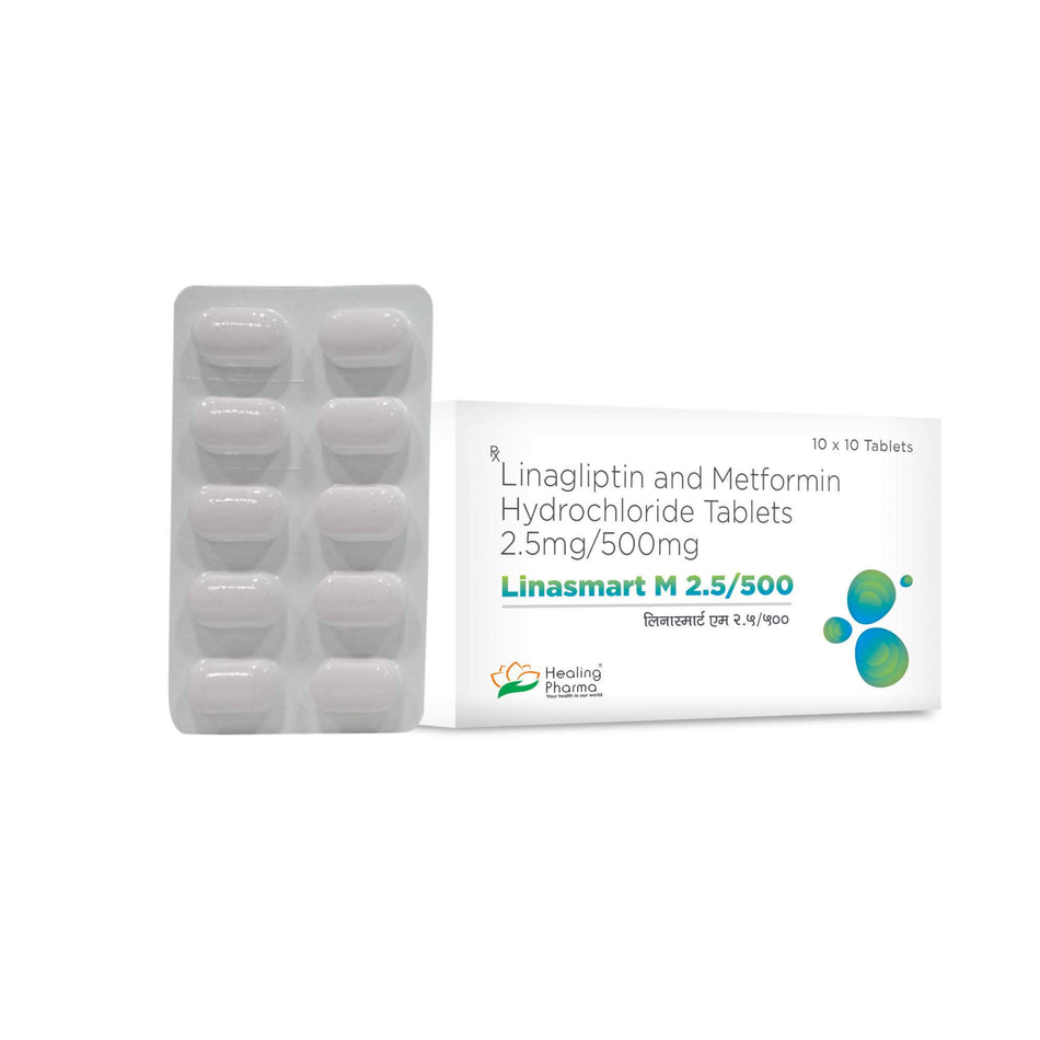 Linagliptina 2.5mg + Metformina 500mg 100 Tabletas Linasmart M 2.5/500