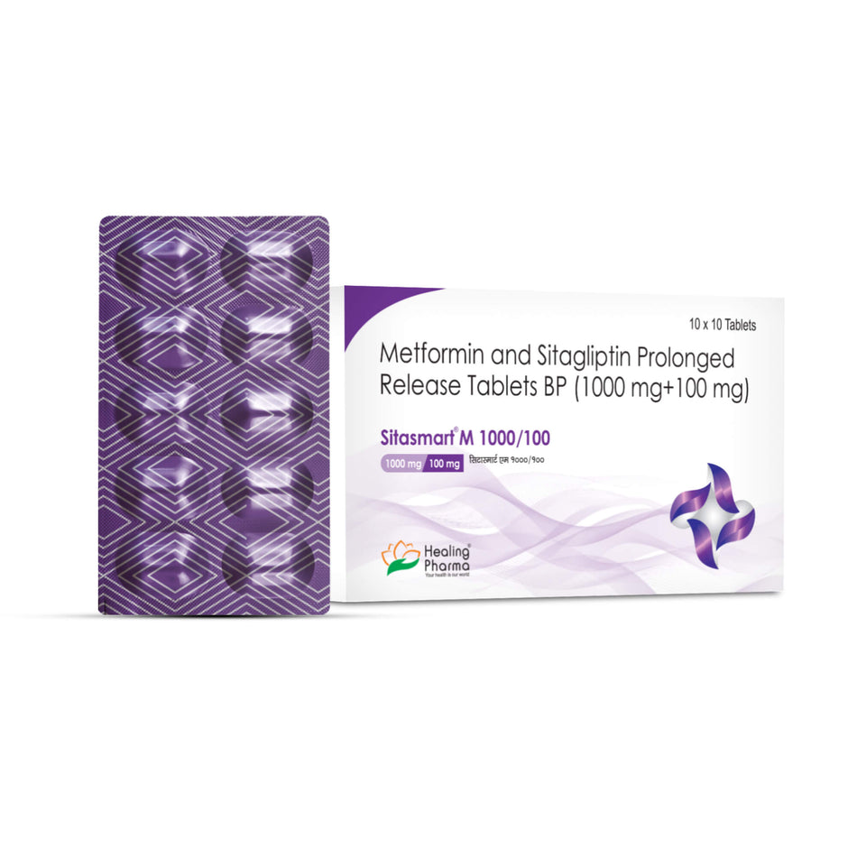 Metformina 1000mg + Sitagliptina 100mg 100 Tabletas de Liberacion Prolongada Sitasmart M 1000/100