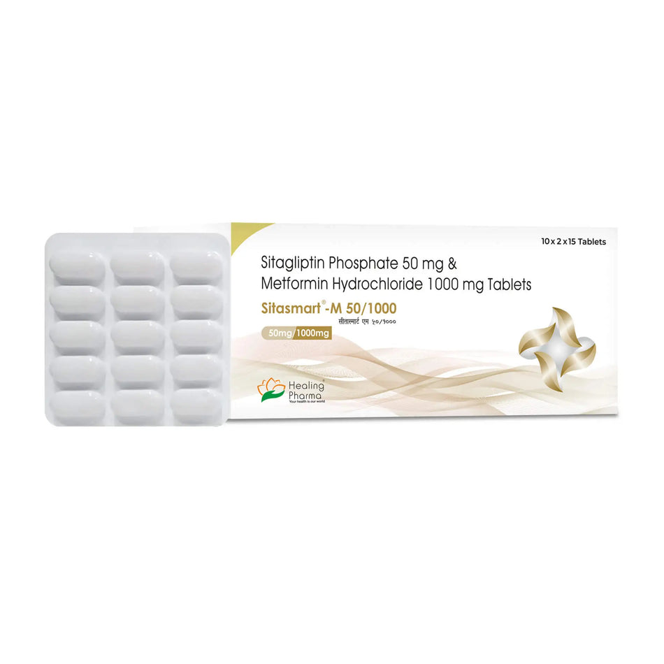 Sitagliptina 50mg + Metformina 1000mg 30 Tabletas Sitasmart M 50/1000