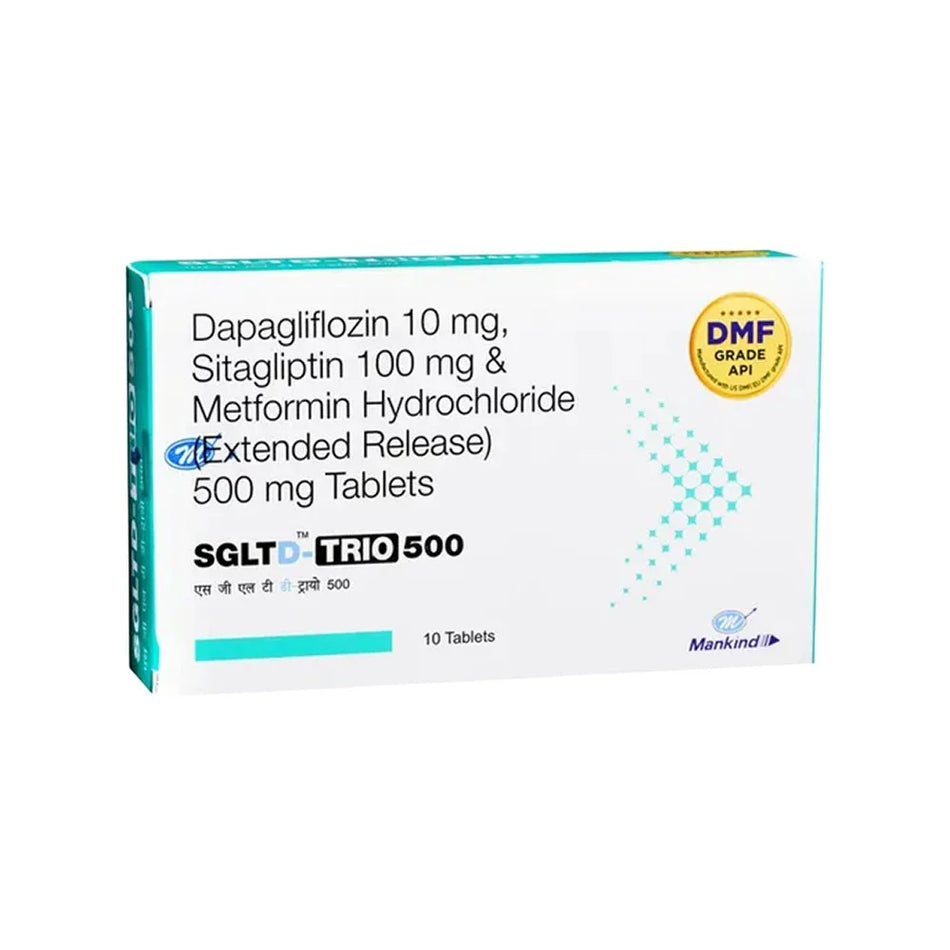 Dapagliflozina 10mg + Sitagliptina 100mg + Metformina 500mg 30 Tabletas de Liberacion Prolongada SGLTD - Trio 500