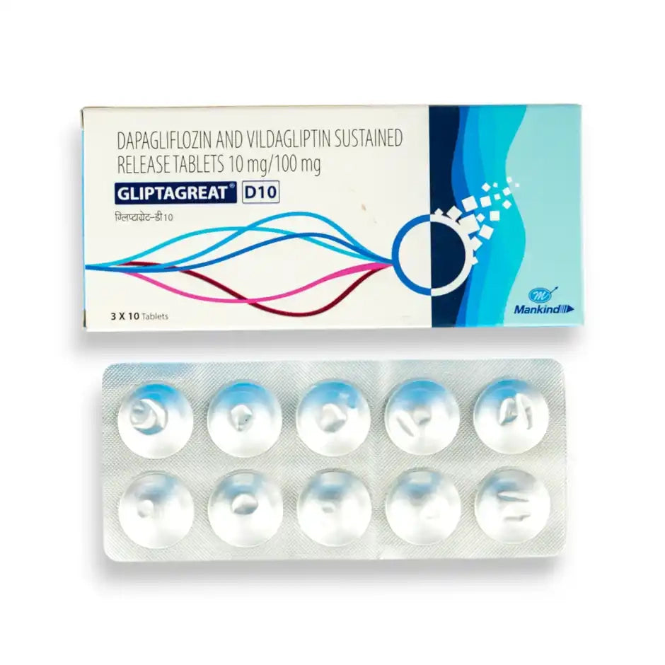 Dapagliflozina 10mg + Vildagliptina 100mg 30 Tabletas de Liberacion Sostenida Gliptagreat D 10