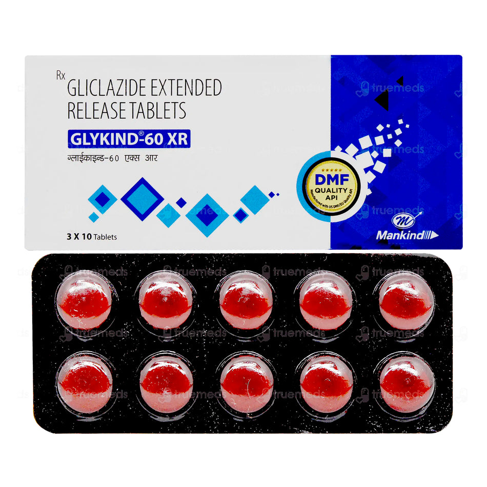 Gliclazida 60mg 30 Tabletas de Liberacion Extendida  Glykind - 60 XR