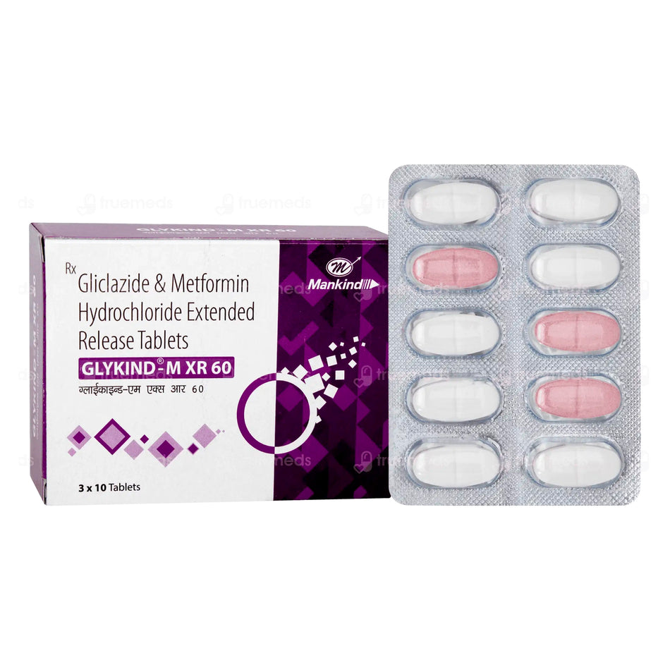 Gliclazida 60mg + Metformina 500mg 30 Tabletas de Liberacion Extendida Glykind -M XR 60